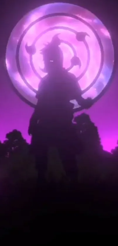 Anime silhouette with mystical purple aura.