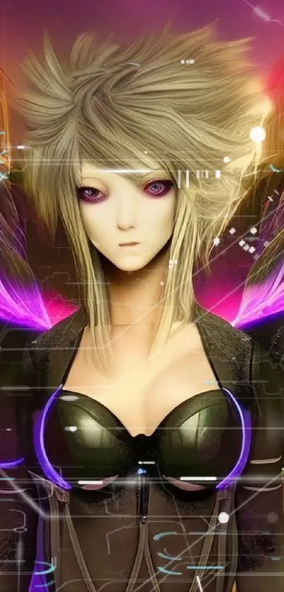 Mystical anime fairy wallpaper with striking purple and dark tones.