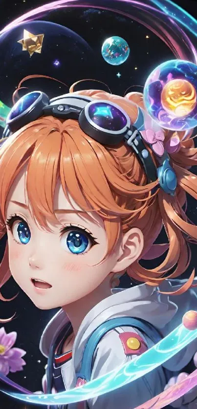 Anime character in cosmic galaxy artwork.