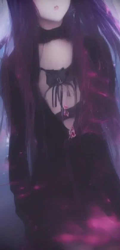 Ethereal anime girl with flowing hair and glowing accents in a dark, mystical scene.