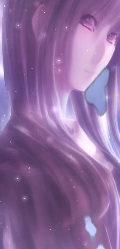 Ethereal anime character with purple glow.