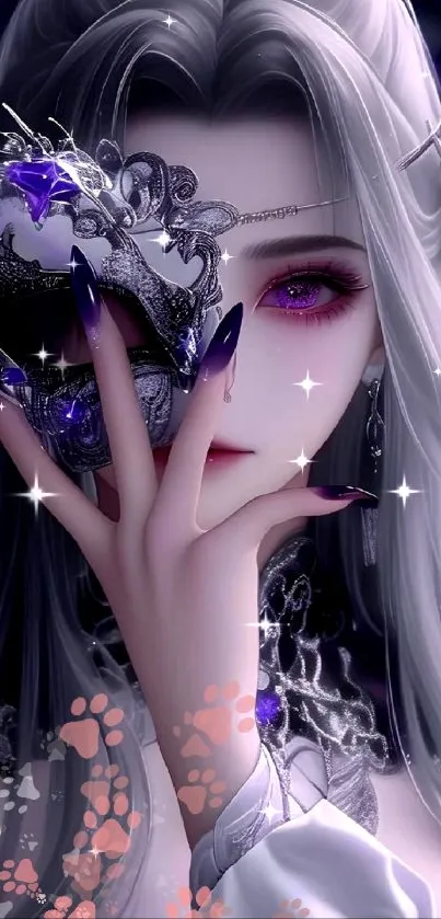 Anime character with ornate mask and purple eyes