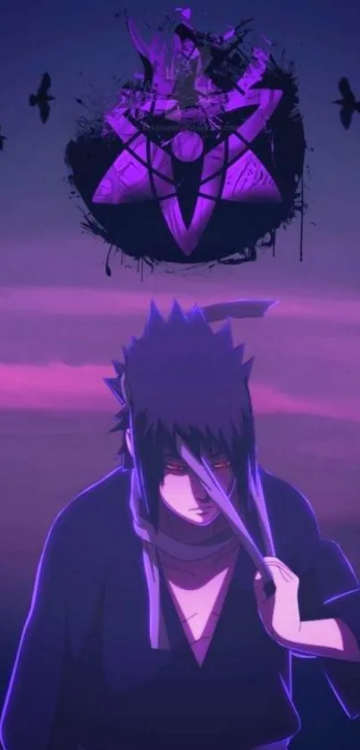 Anime character with purple sky background.