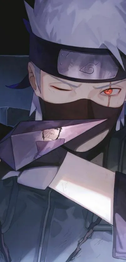 Anime ninja character with mask and kunai.