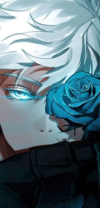 Anime character with a blue rose eye design.