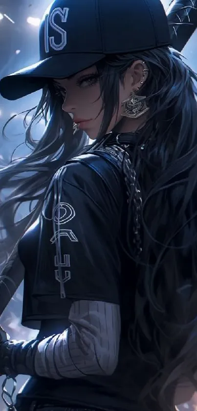 Mystical anime warrior with dark hair and stylish attire.