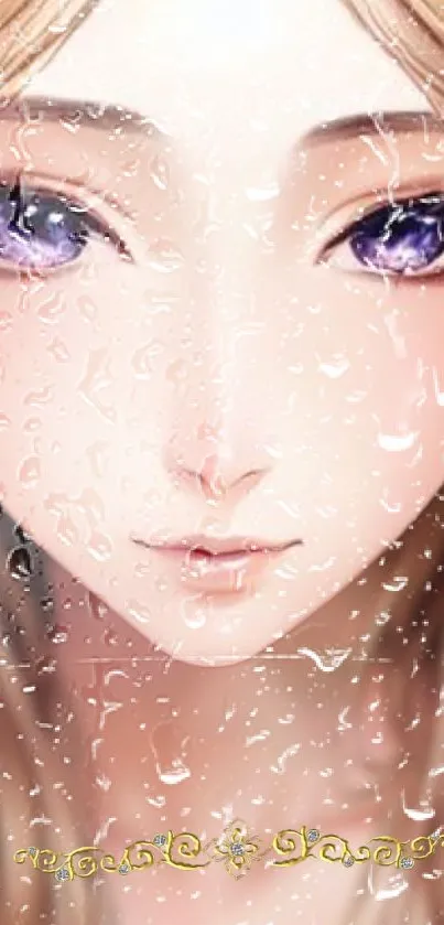 Mystical anime character with water droplets effect on mobile wallpaper.