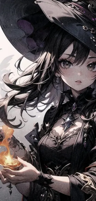 Mystical anime witch casting spell in dark-themed artwork.