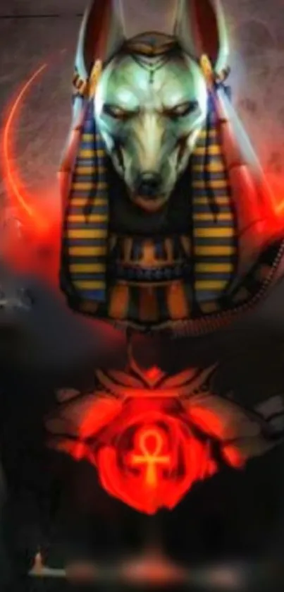 Mystical Anubis depicted in Egyptian-themed vibrant artwork.