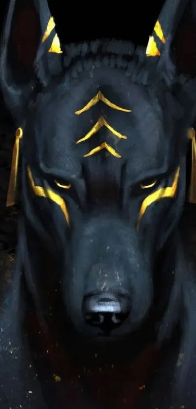 Anubis themed wallpaper with dark tones and golden accents.