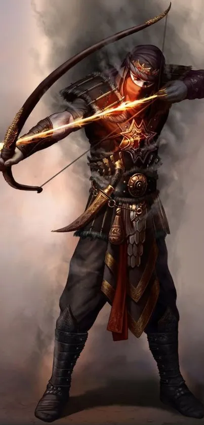 Mystical archer warrior in dynamic medieval pose.