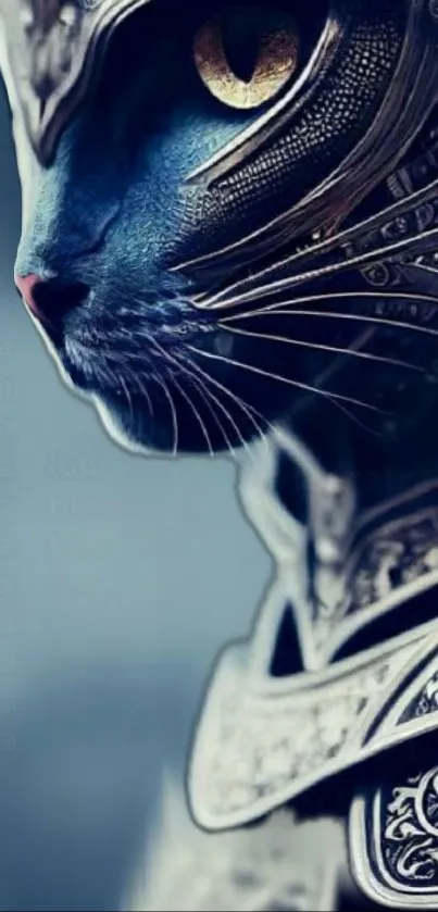 Fantastical cat in detailed armor wallpaper.