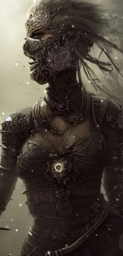 Artwork of a mystical armored warrior exuding elegance and mystery.