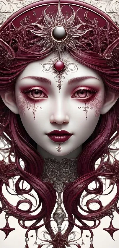 Art Nouveau mystical woman portrait with maroon details.