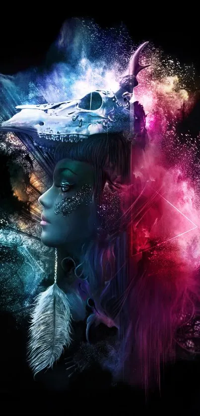 Mystical abstract art wallpaper with vibrant colors and ethereal design.