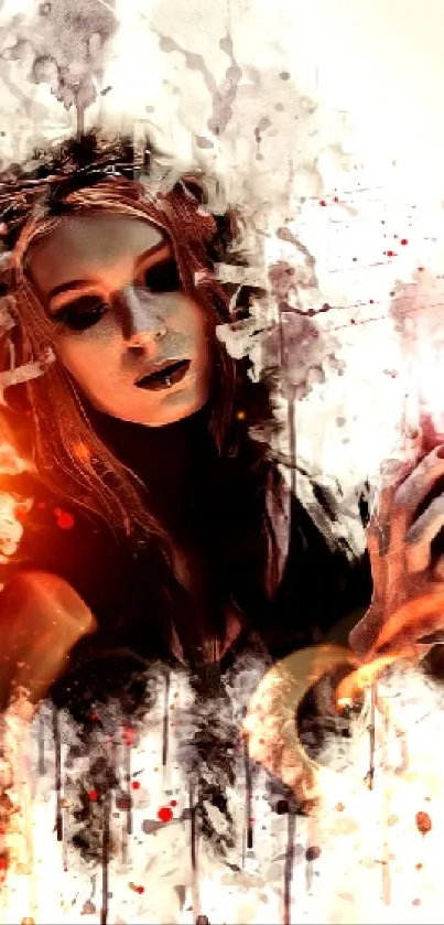 Mystical woman in abstract artistic design wallpaper.
