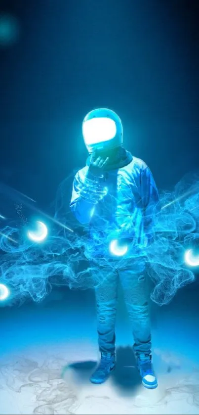 Futuristic astronaut with glowing effects.