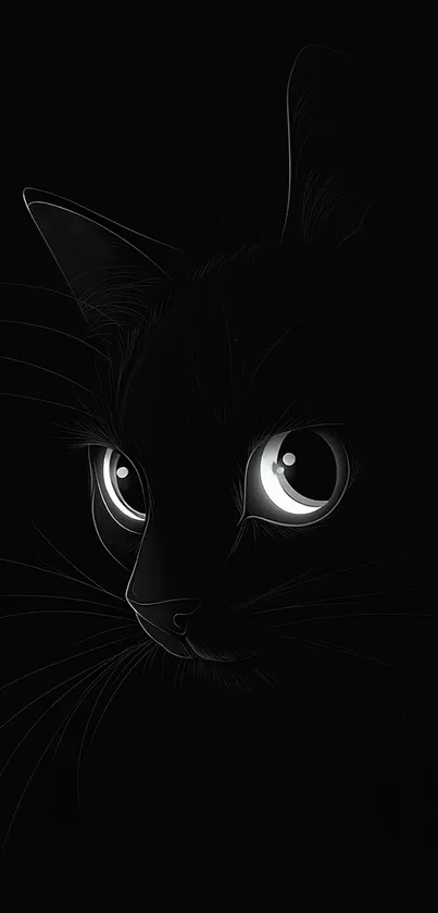 Mystical black cat silhouette with bright eyes.