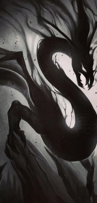 Mystical black dragon art with flowing shadows and dark-themed design.