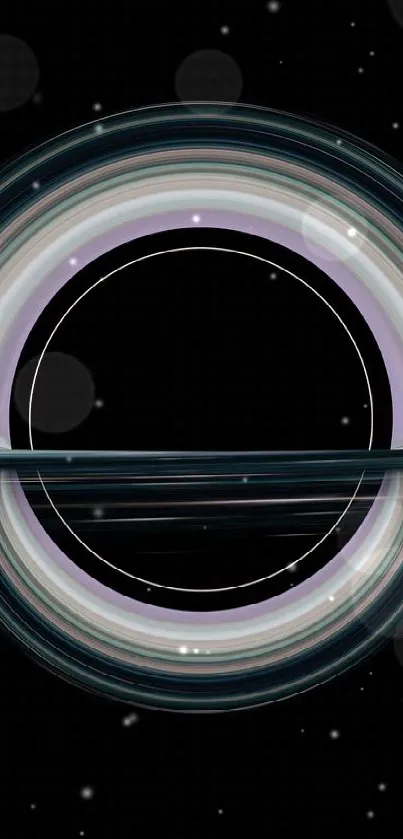 Artistic black hole wallpaper with cosmic digital elements for mobile screens.