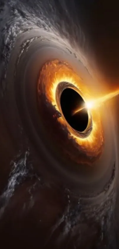 Mobile wallpaper of a black hole with a luminous explosion.