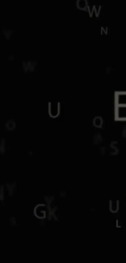 Mystical black background with floating letters.