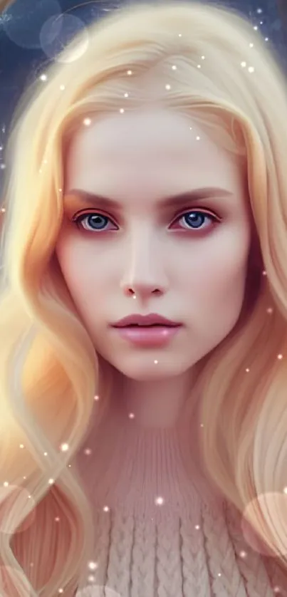 Mystical portrait of a blonde woman in a forest setting, ideal for mobile wallpaper.