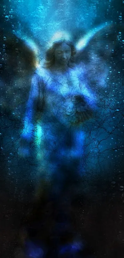 Mystical blue angel mobile wallpaper with serene and ethereal design.