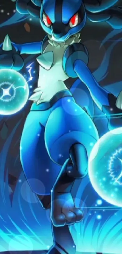 Blue mystical creature with energy aura wallpaper.