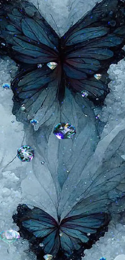 Mystical blue butterfly art on mobile wallpaper.