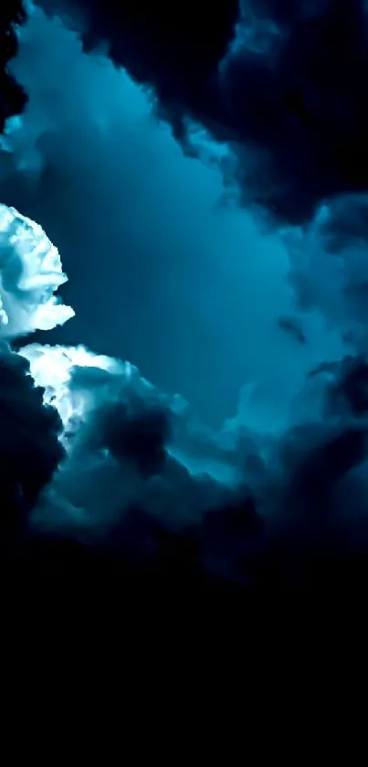 Dark blue cloudscape with mystical lighting for phone wallpaper.