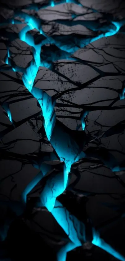 Abstract blue cracked wallpaper with glowing lines and dark texture.