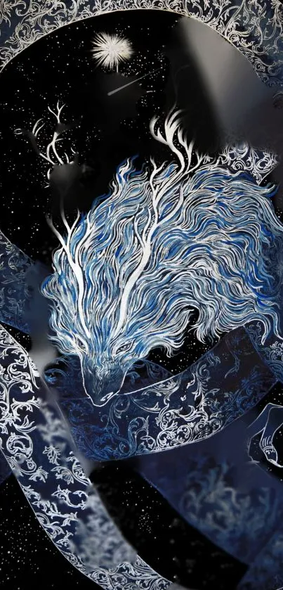 Mystical blue creature in cosmic art design for mobile wallpaper.