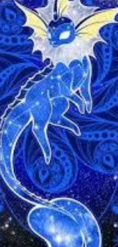 Mystical blue creature with cosmic background