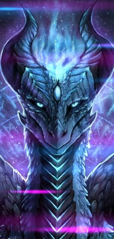 Mystical blue dragon with glowing runes wallpaper.