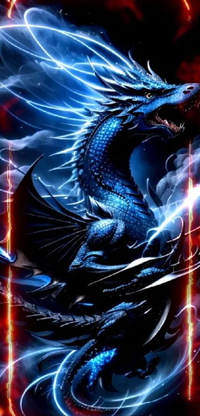 Mystical blue dragon mobile wallpaper with vibrant energy.