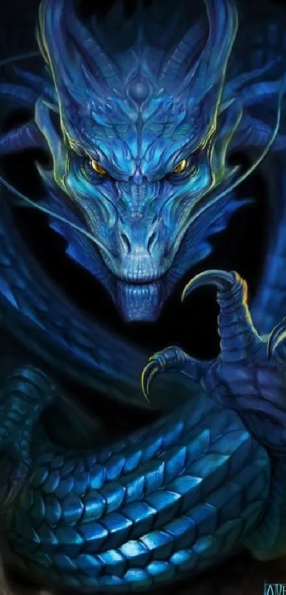 Enchanting blue dragon artwork phone wallpaper.