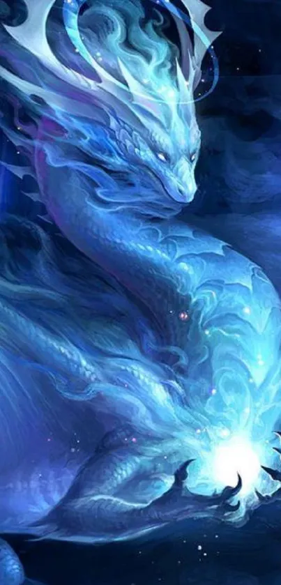 Mystical blue dragon art for mobile wallpaper.