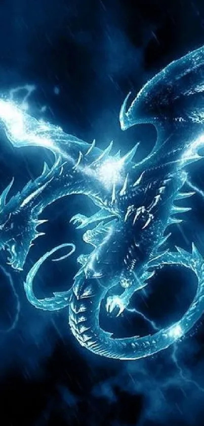 Fantasy blue dragon against a dark background.