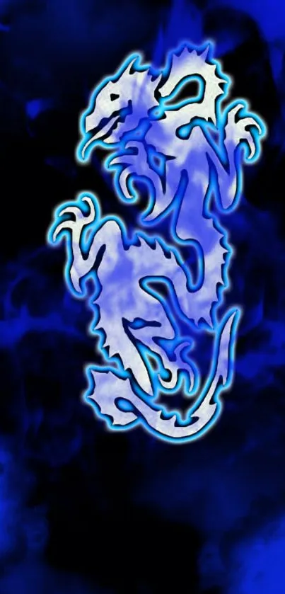 Blue dragon on dark background phone wallpaper.