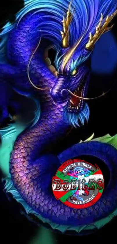 Mystical blue dragon with vibrant colors on mobile wallpaper.