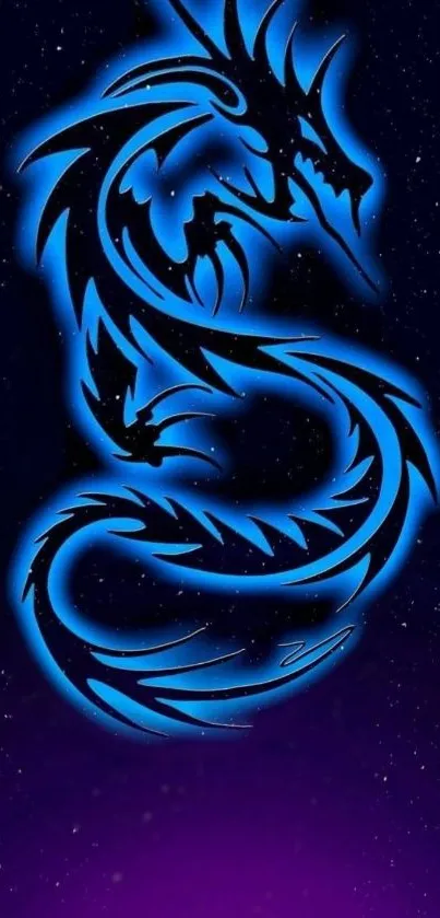 Mystical blue dragon on a cosmic starry background for mobile wallpaper.