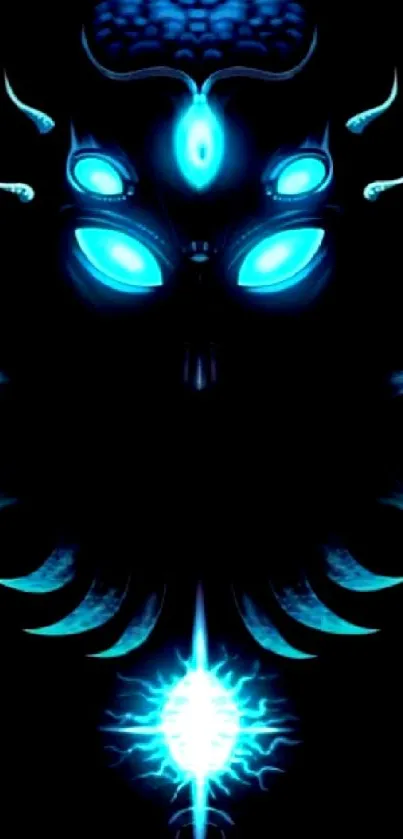 Mystical abstract wallpaper with glowing blue energy design.