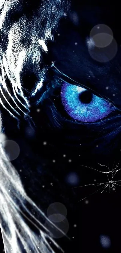 Dark-themed wallpaper with a mystical blue eye, perfect for mobile screens.