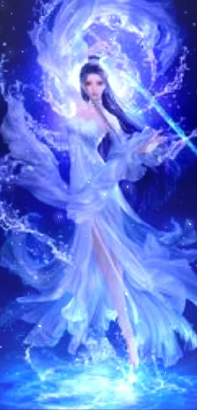 Mystical blue fantasy wallpaper with glowing energy.