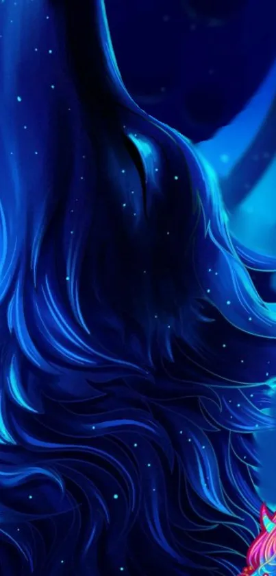 Mesmerizing fantasy wallpaper with blue hues and cosmic elements.