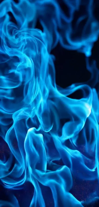 Vibrant blue flames creating a mystical and abstract design on a dark background.
