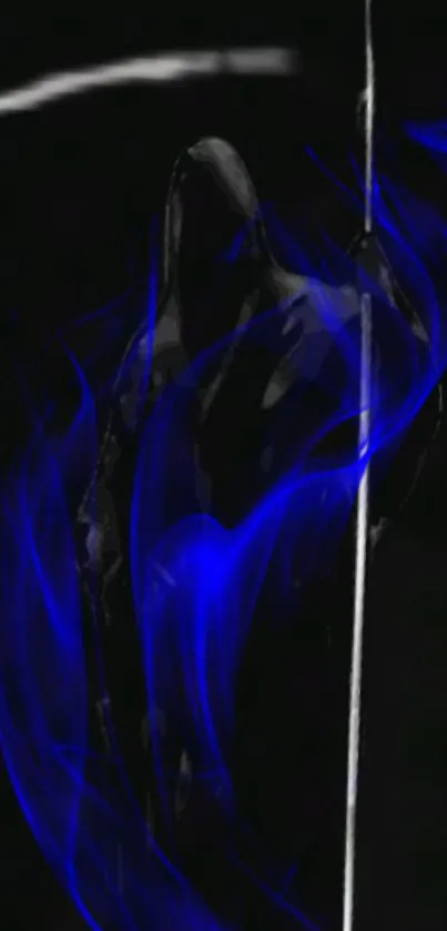 Mystical mobile wallpaper with vivid blue flames on a dark background.