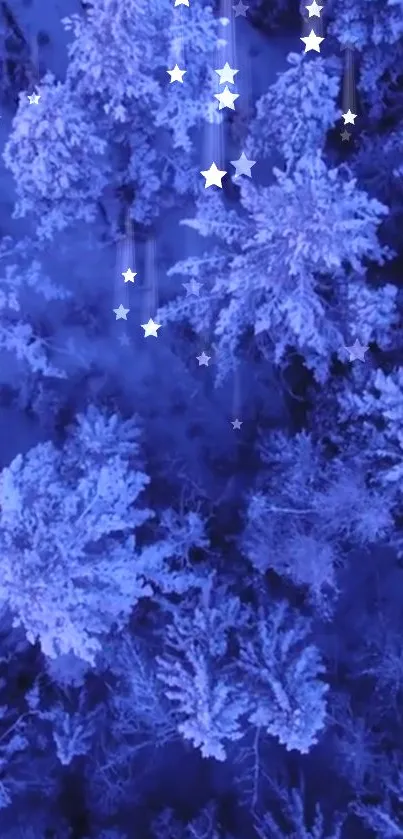 Enchanting blue forest with stars, perfect for a calming mobile background.