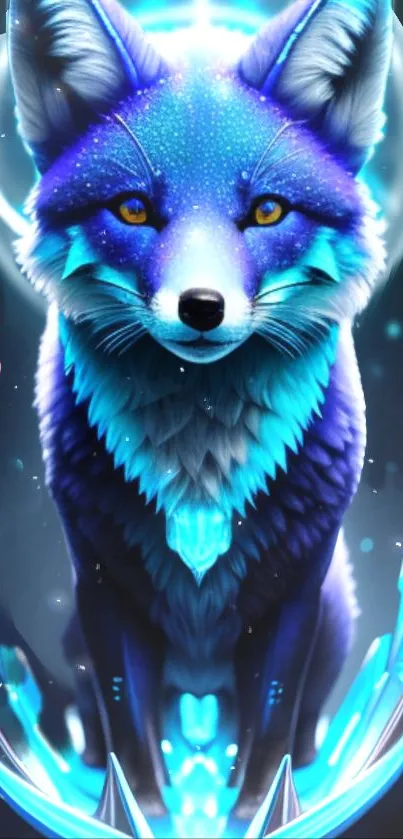 Mystical blue fox with vibrant design, fantasy art wallpaper.